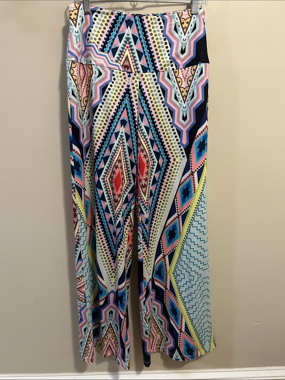 Arolina Geometric Print Wide Leg Palazzo Pants High Waist Faux Back Pockets M